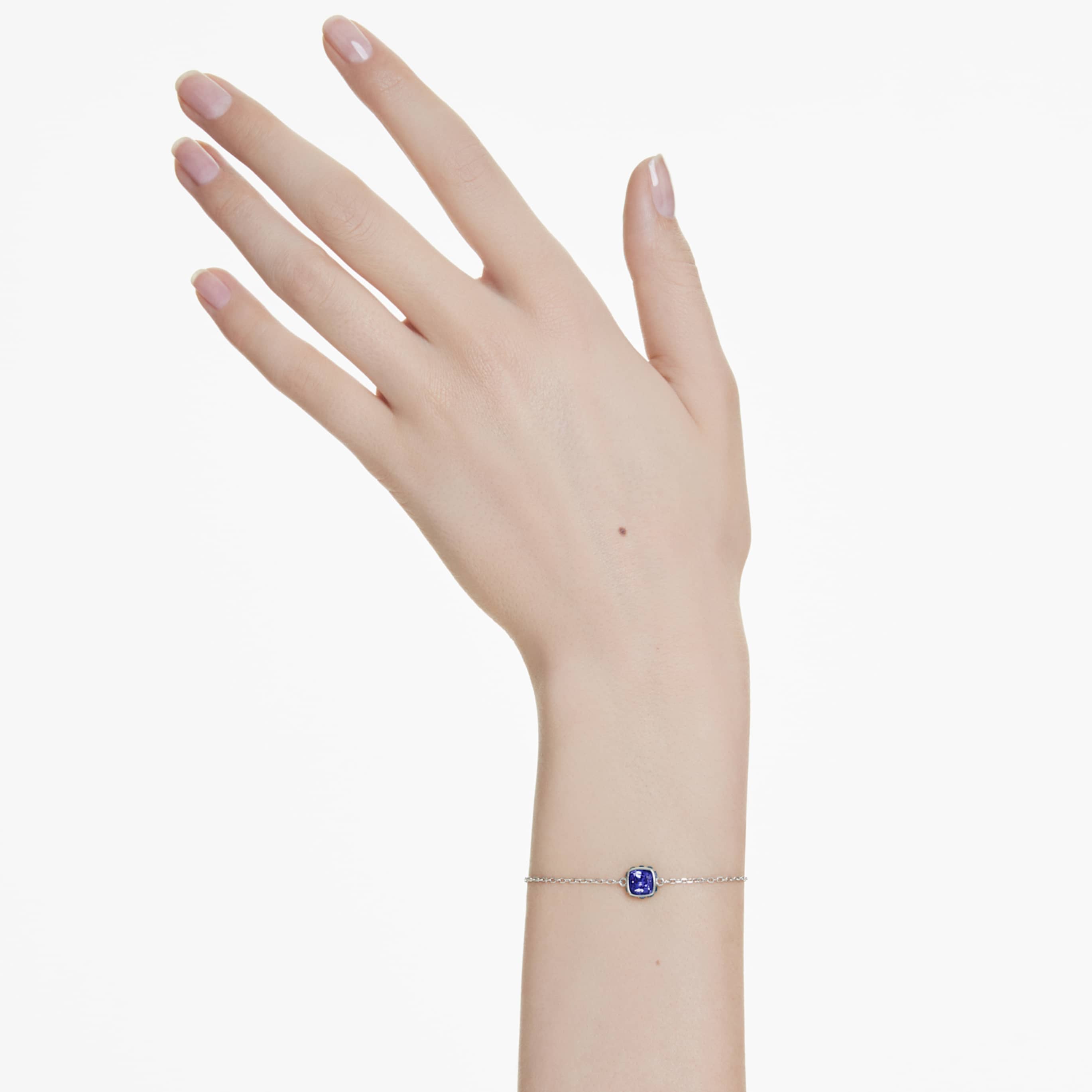Swarovski Birthstone bracelet Square cut, March, Blue, Rhodium plated