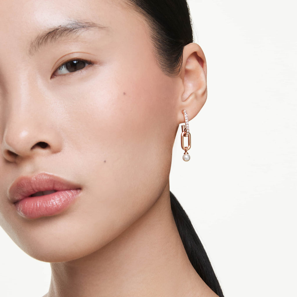 Swarovski Constella drop earrings Round cut, White, Rhodium plated