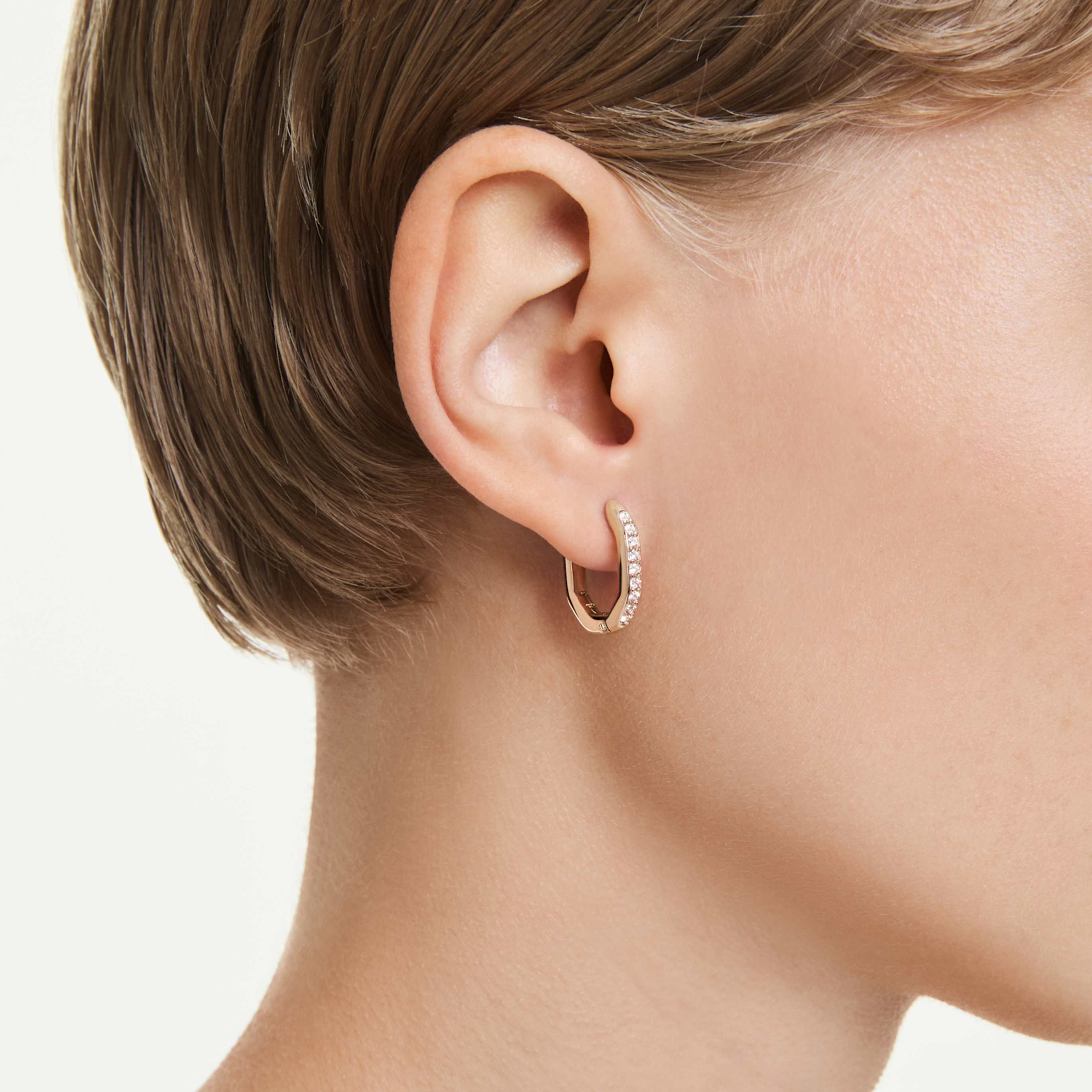 Swarovski Dextera hoop earrings Octagon shape, Round cut, Small, White, Rhodium plated