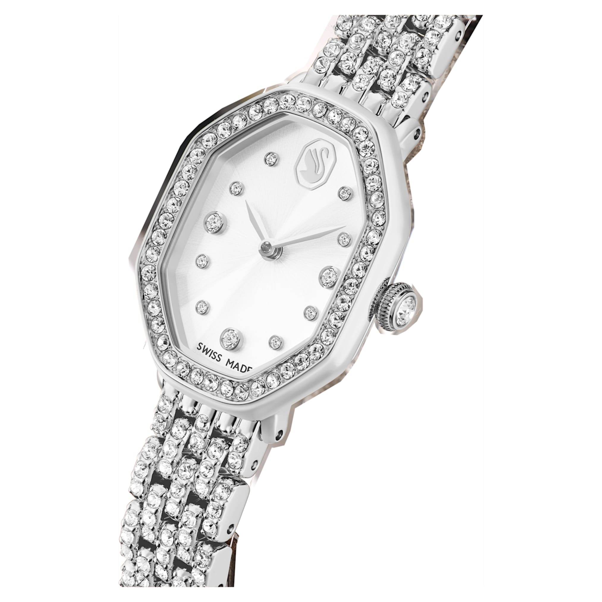Swarovski Dextera octagon watch Swiss Made, Metal bracelet, Silver tone, Stainless steel