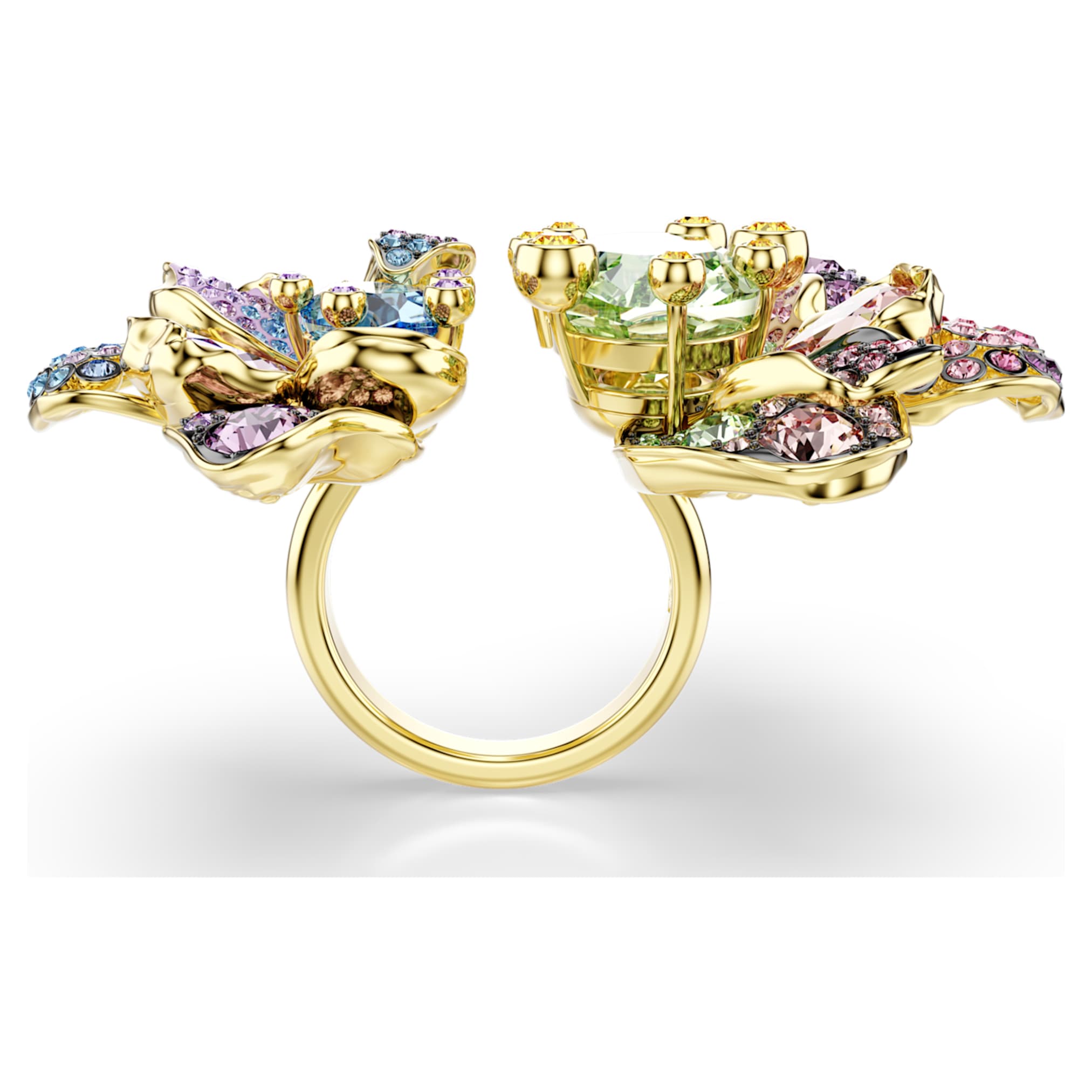 Swarovski Idyllia ring Mixed cuts, Pavé, Flower, Multicolored, 18K gold finish