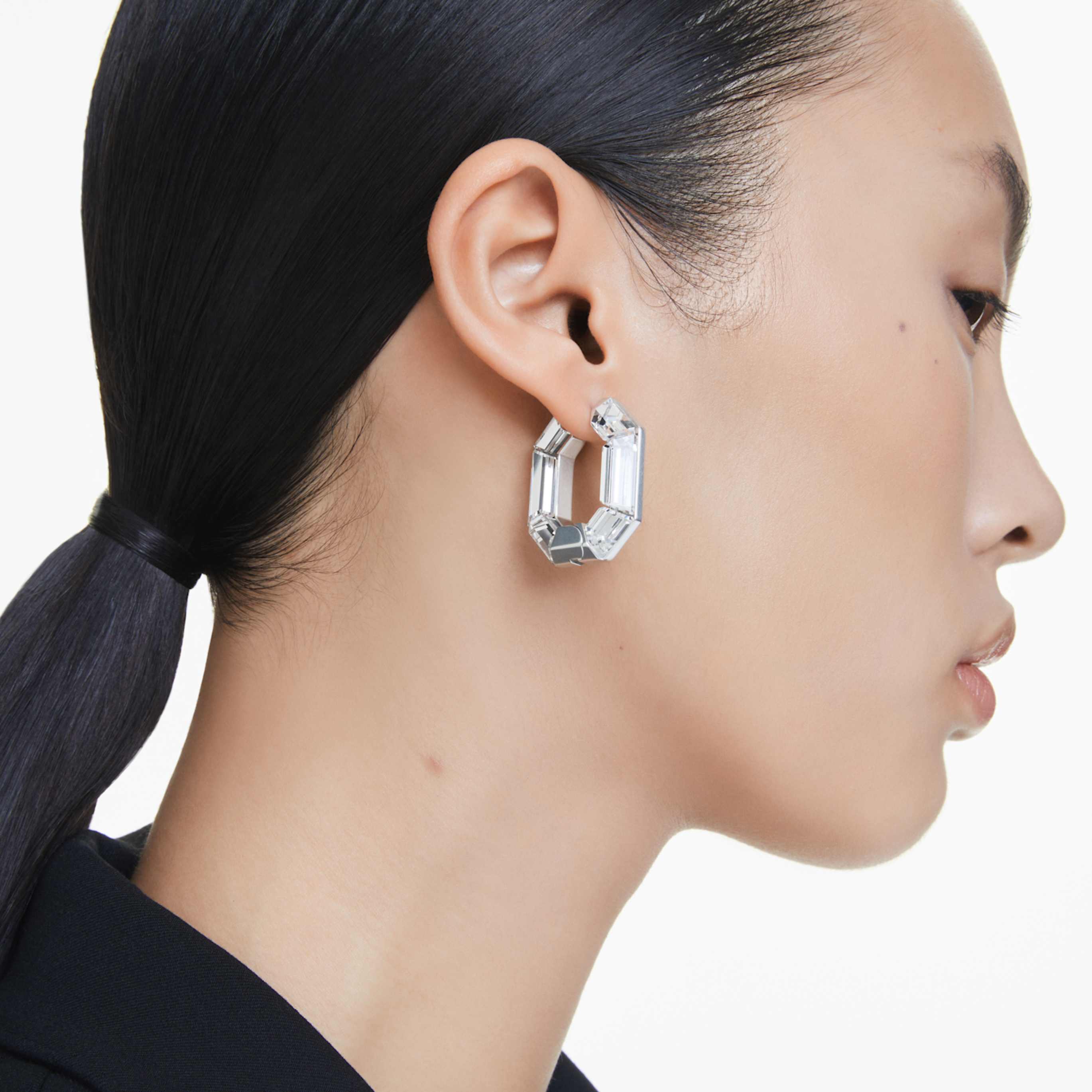 Swarovski Lucent hoop earrings Octagon shape, Small, White