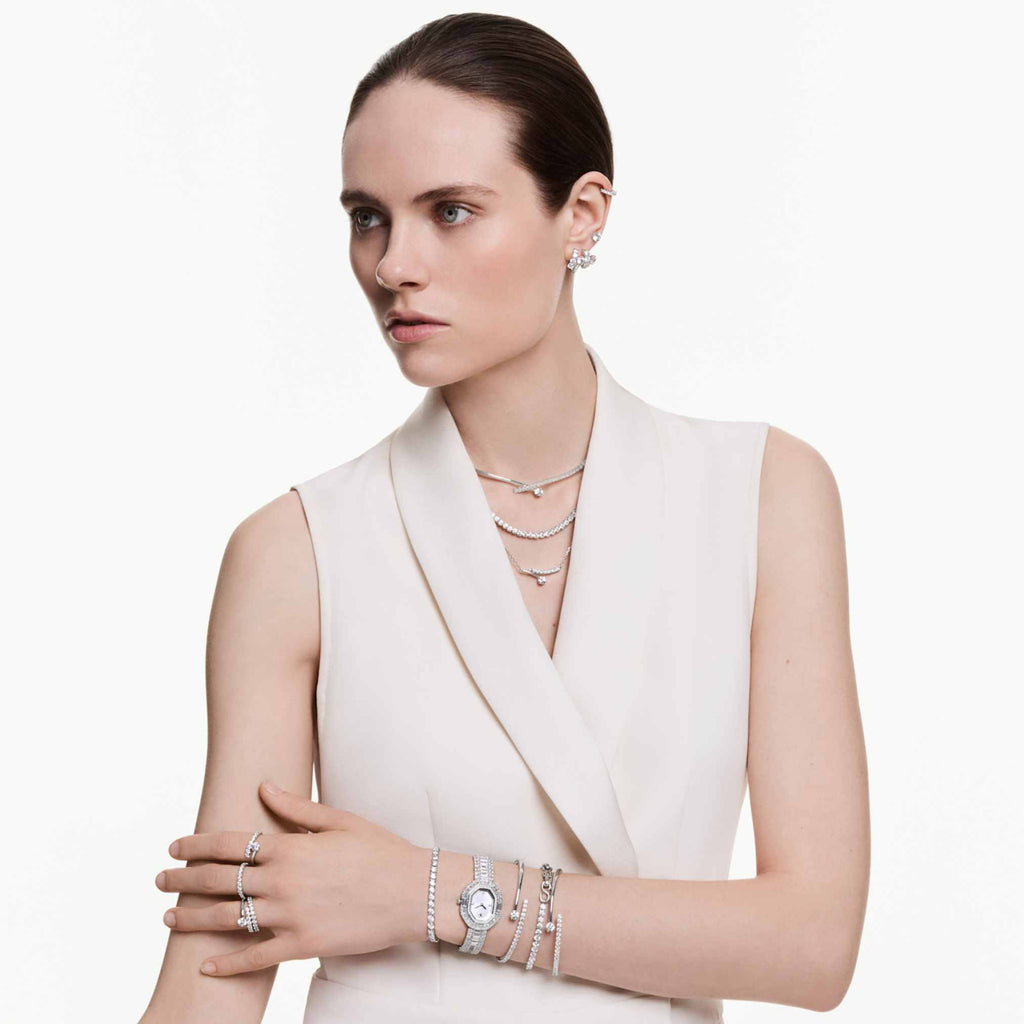 Swarovski Matrix bracelet Round cut, White, Rhodium plated
