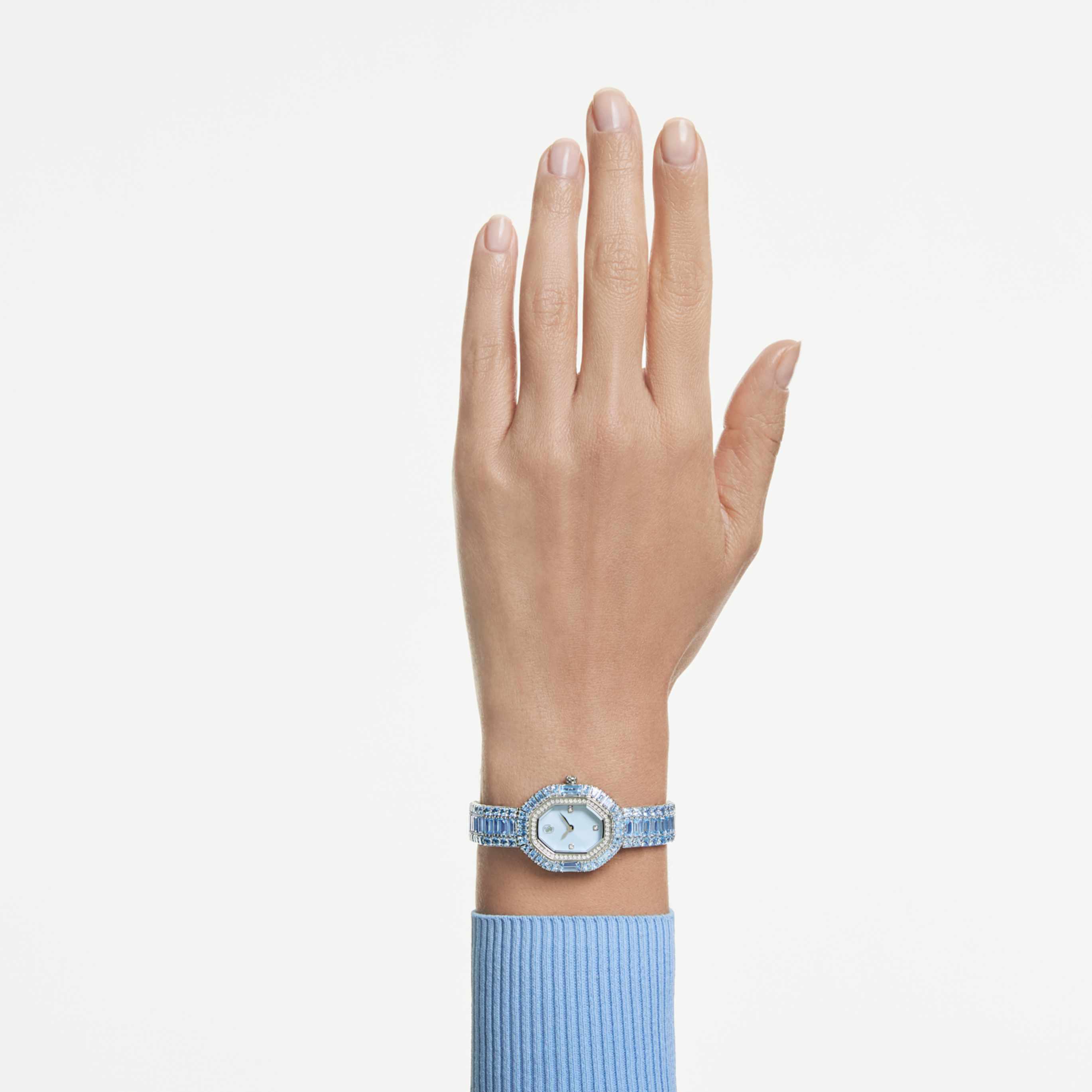 Swarovski Matrix octagon watch Baguette cut, Metal bracelet, Blue, Stainless steel