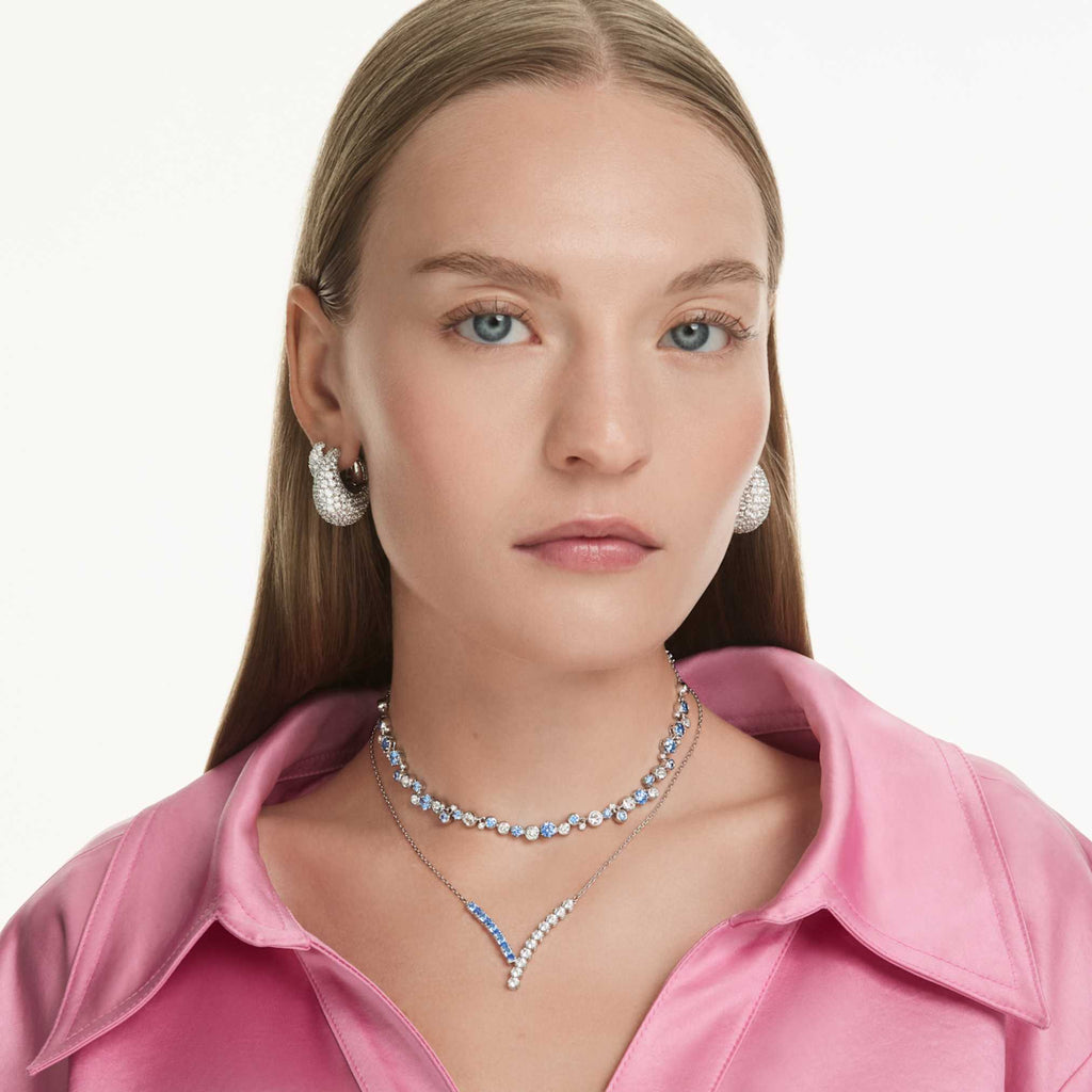 Swarovski Matrix pendant Mixed cuts, Blue, Rhodium plated