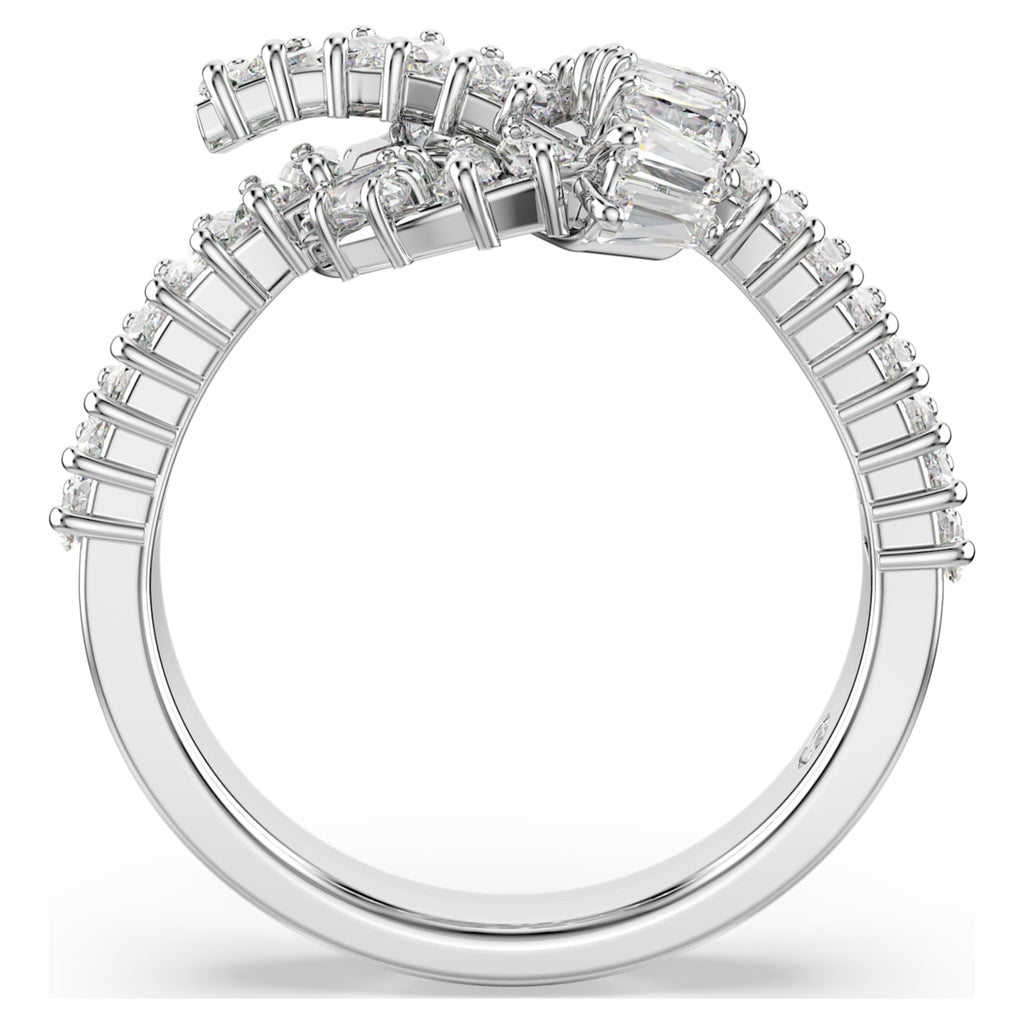 Swarovski Matrix ring Baguette cut, Knot, White, Rhodium plated