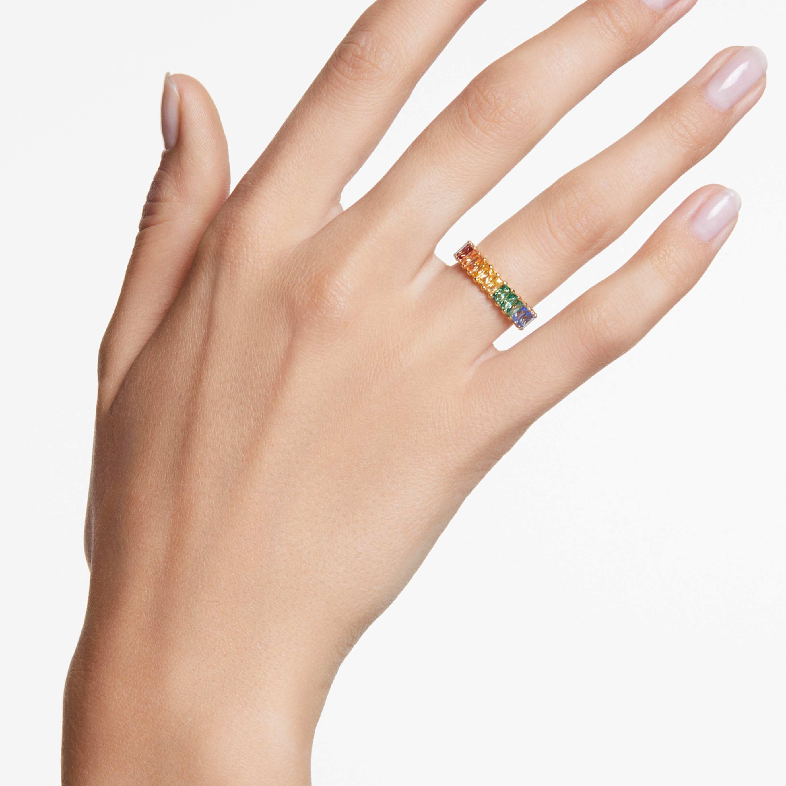 Swarovski Matrix ring Baguette cut, Pink, 18K rose gold finish