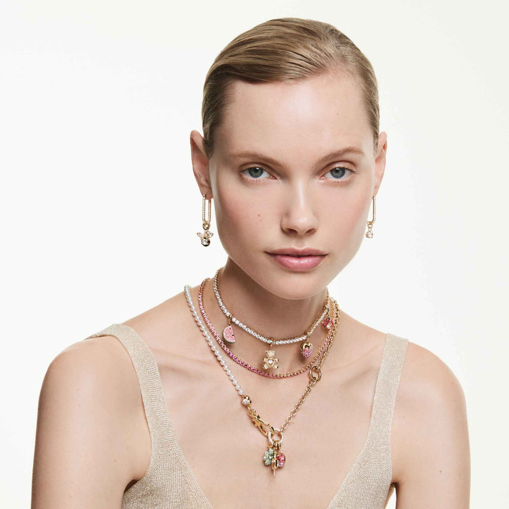 Swarovski Matrix Tennis necklace Round cut, White, 18K gold finish
