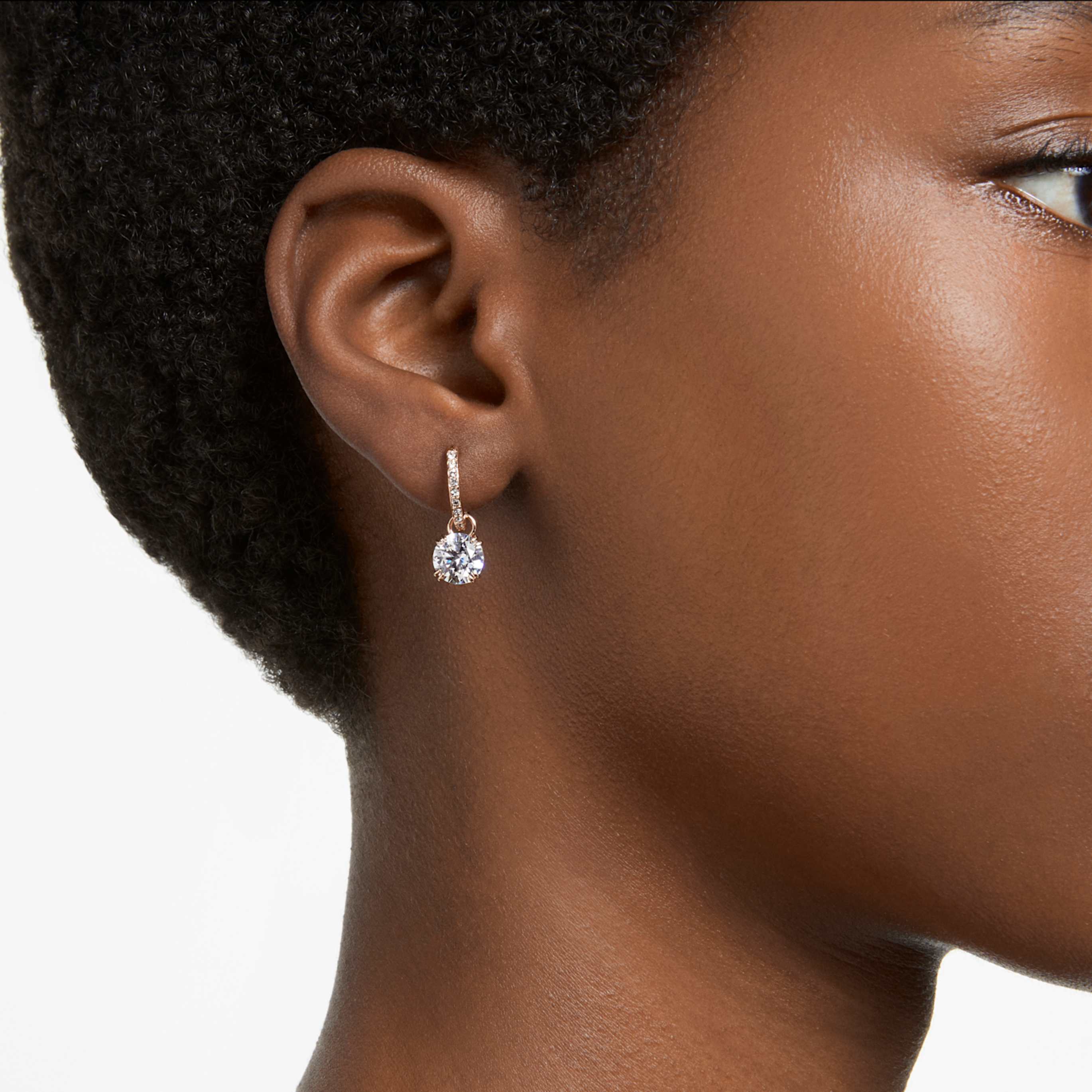 Swarovski Stilla drop earrings Round cut, White, 18K gold finish