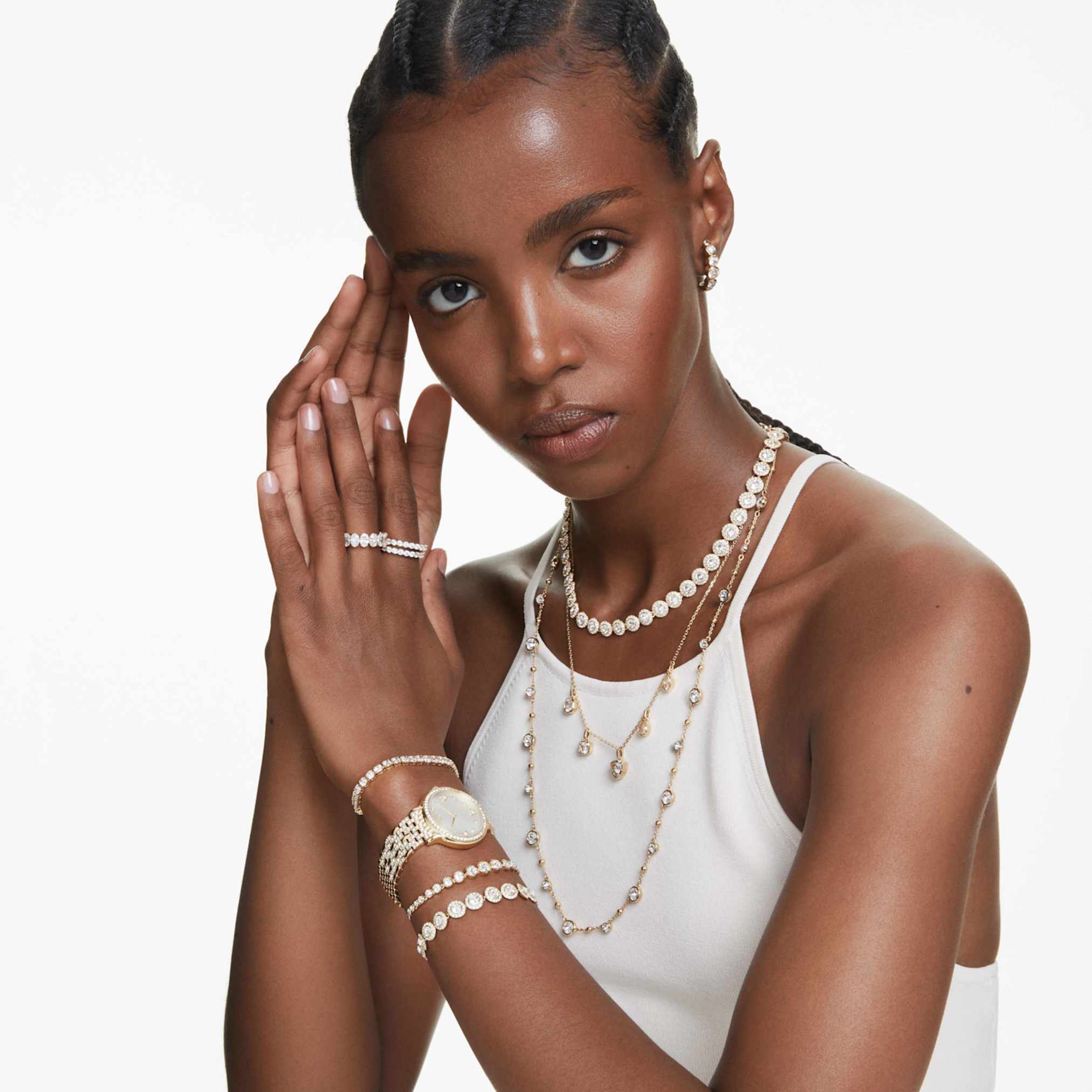 Swarovski Stilla ring Set (2), Round cut, White, 18K gold finish