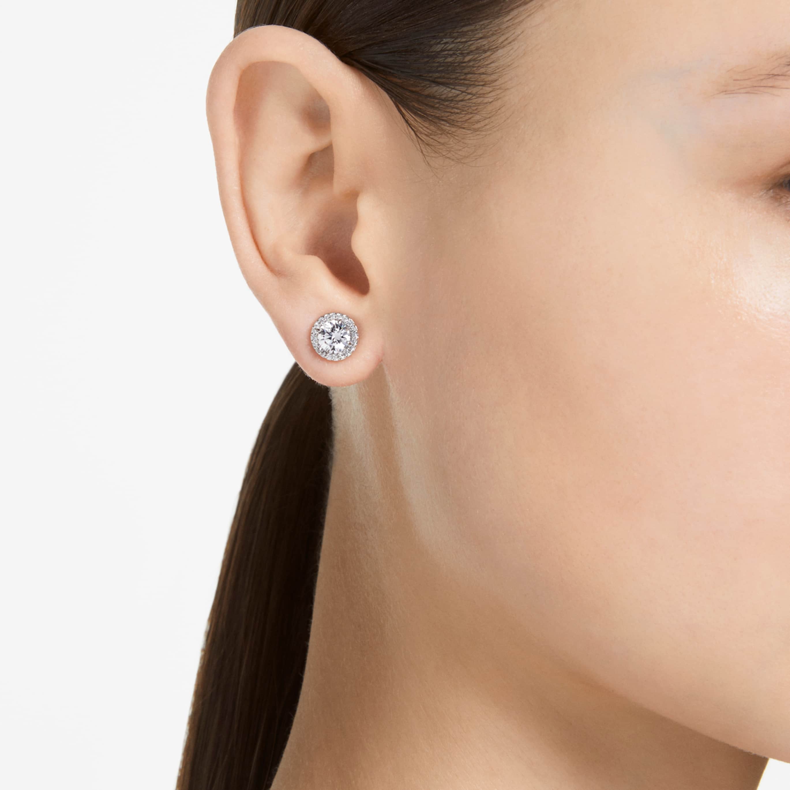 Swarovski Una Angelic stud earrings Round cut, Pavé, White, Rhodium plated