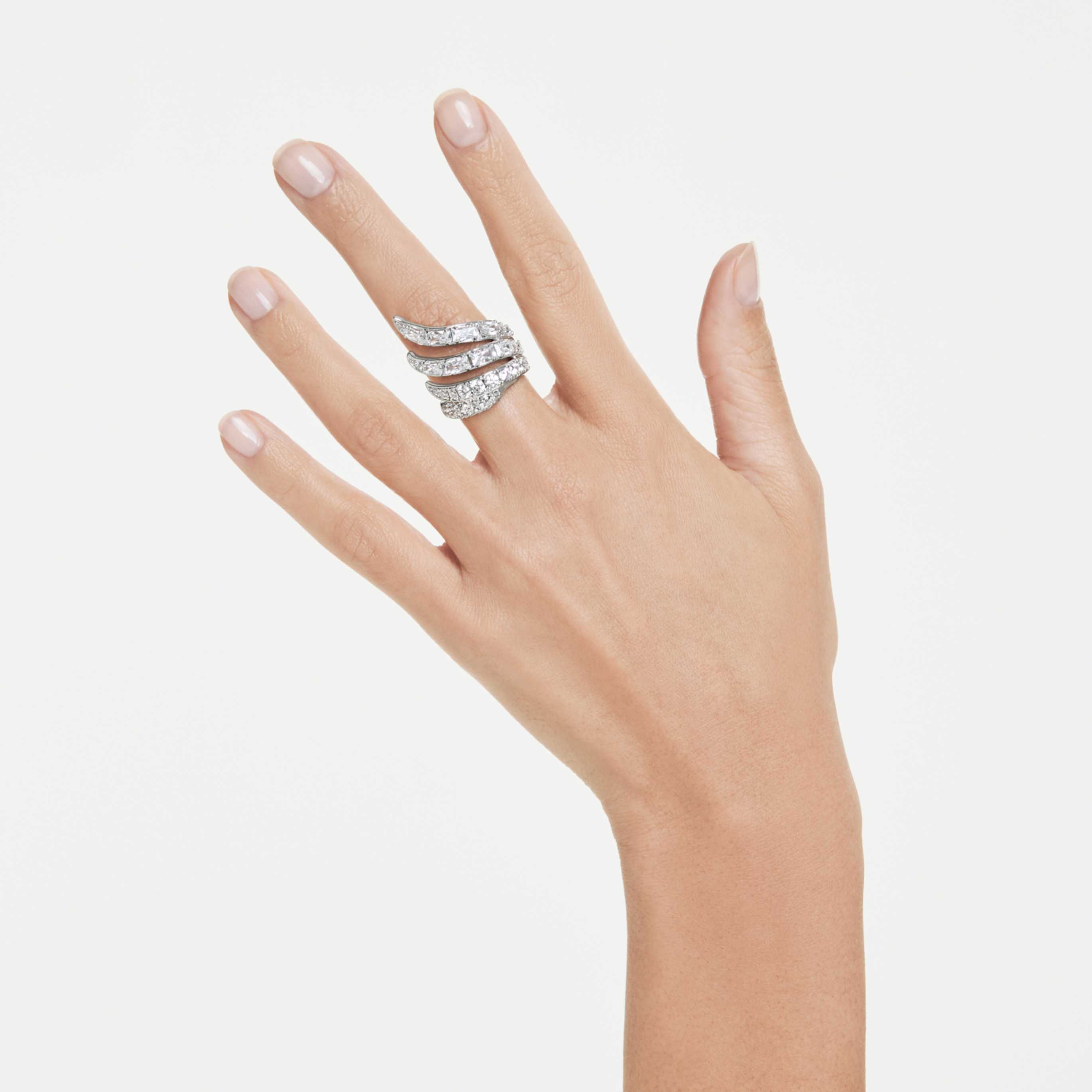 Swarovski Vienna cocktail ring Mixed cuts, Swan, White, Rhodium plated